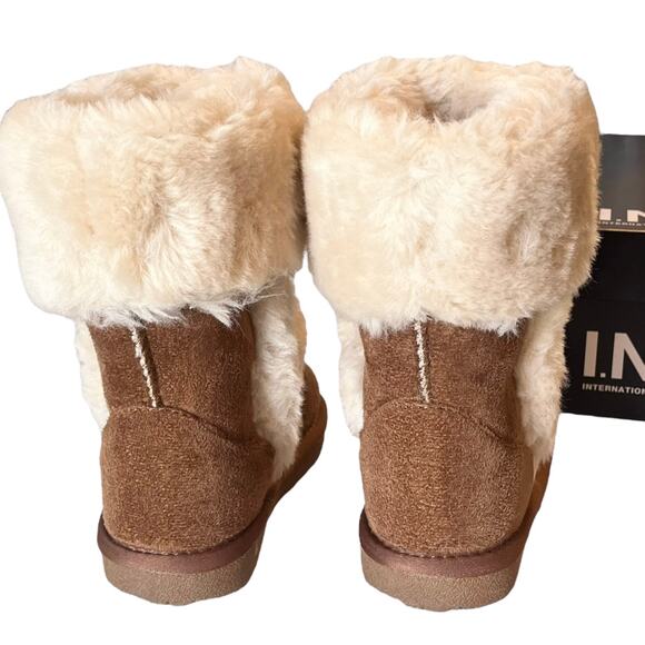 NEW INC Witty Faux Suede Fur BOOTS Little Girls 12 SHOES Chestnut Brown Cream - Picture 6 of 10